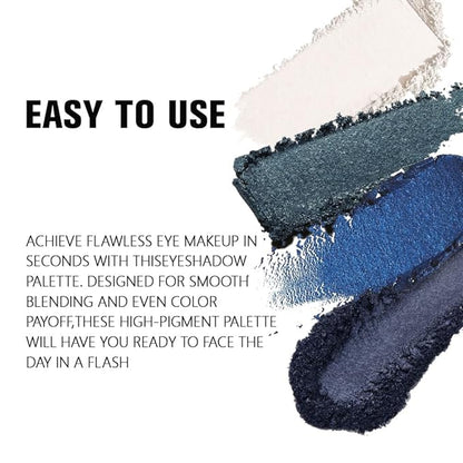 4 Colors Dark Peacock Green White Navy Sapphire Blue Eye Shadow Powder Palette Makeup, Highly Pigmented Waterproof Matte Shimmer Cream Quads Eyeshadow Palette for Women, paleta de sombras de ojos 08