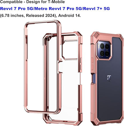 Ailiber for T-Mobile REVVL 7 Pro Case with Screen Protector, Dual Layer Shockproof Bumper, Clear Transparent [Anti Yellowing], Slim Scratch-Resistant Cover for Metro REVVL 7 Pro 5G-Rose Gold