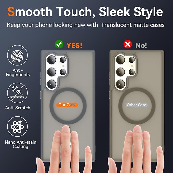 OWKEY S23 Ultra Case 6.8'', Magnetic Samsung Galaxy S23 Ultra Case for Magsafe, [Shockproof Military] Translucent Back Slim Bumper Cover Phone Case Galaxy s23 Ultra case, Gray
