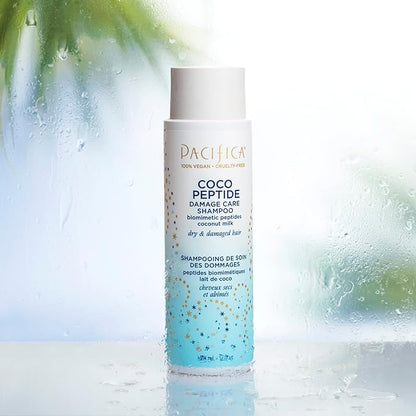 Pacifica Coco Peptide Damage Care Shampoo – Repairing Sulfate-Free Shampoo for Damaged Hair, Split Ends & Breakage, w/Collagen & Peptides Silicone-Free Clean Vegan & Cruelty-Free Dermatologist Tested