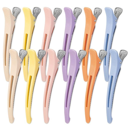 12PCS Hair Clips for Styling Sectioning - Non Slip No Crease Duck Billed Hair Clips for Women with Silicone Band - Professional 4.3 Inch Large Salon Hair Cutting Clips for Hairdresser - Macaron