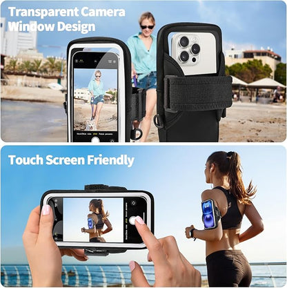 Running Phone Holder, Cell Phone Armband, Clear Crossbody Phone Pouch Purse with Adjustable Strap, Arm Bag with Carabiner, Fits iPhone 16/15/14 Pro Max & Galaxy S25 S24 S23[Up to 7.0 inch]