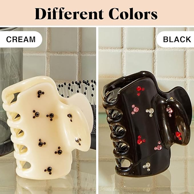 Kitsch Mickey/Minnie Recycled Plastic Rhinestone Puffy Claw Clips, Hair Clips for Women Girls, Hair Claw Clips for Thick Hair, Claw Hair Clips for Thin Hair, 1 Piece (Black)