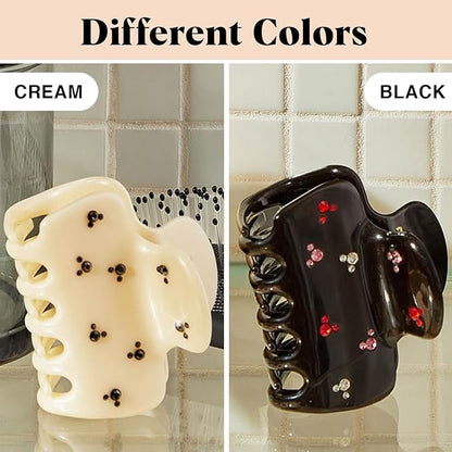 Kitsch Mickey/Minnie Recycled Plastic Rhinestone Puffy Claw Clips, Hair Clips for Women Girls, Hair Claw Clips for Thick Hair, Claw Hair Clips for Thin Hair, 1 Piece (Black)