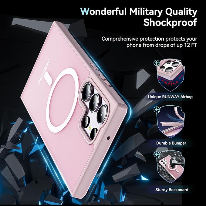 OWKEY for S23 Ultra Case 6.8'', Magnetic Samsung Galaxy S23 Ultra Case for Magsafe, [Shockproof Military] Translucent Back Slim Bumper Cover Phone Case Galaxy s23 Ultra Protective case, Pink