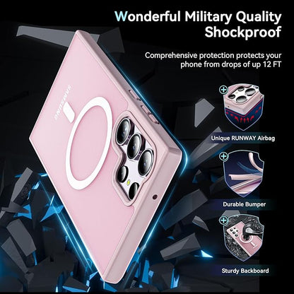 OWKEY for S23 Ultra Case 6.8'', Magnetic Samsung Galaxy S23 Ultra Case for Magsafe, [Shockproof Military] Translucent Back Slim Bumper Cover Phone Case Galaxy s23 Ultra Protective case, Pink
