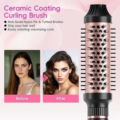 Nicebay Hair Straightening Brush Set with Thermal Brush Flat Iron, 1 Inch Ceramic Curling Iron, 5 Adjustable Temps Professional Fast Heat with Glove, Dual Voltage for Travel, Women Gifts