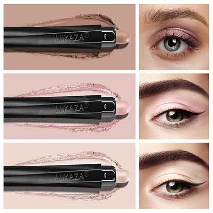 3PCS Cream Eyeshadow Stick,Matte And Shimmer Eye shadow Pencil Crayon Brightener Makeup with Crease-proof Formula,Waterproof & Long Lasting Shadow Eyeliner Pen Sets,Champagne Rose