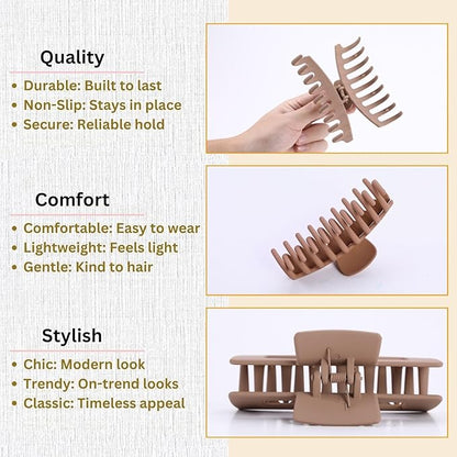 Light Brown Hair Clips for Women - 8 Pack 4.3 Inch Large Hair Claw Clips for Women Thin Thick Curly Hair, Big Matte Banana Clips,Strong Hold jaw clips