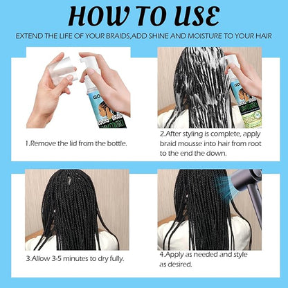 8 fl oz Braid Foam Control Mousse Braiding Mousse for Braids Twist, Locs, No Flake Extra Hold High Shine Style & Moisturizes, Hair Mousse for Braids Nourishes, Lightweight, Smooth, No Greasy Tea Tree