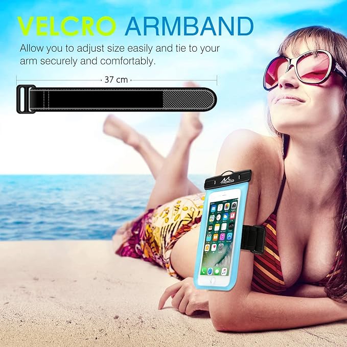 MoKo Waterproof Phone Pouch, CellPhone Case Bag with Lanyard Armband Compatible with iPhone 16 15 14 13 12 11 Pro Max X/Xr/Xs Max/SE 3, 8/7/6 Plus, Samsung S23/S24/S10/S9/S8 Plus, A10E,Note 10,SkyBlue