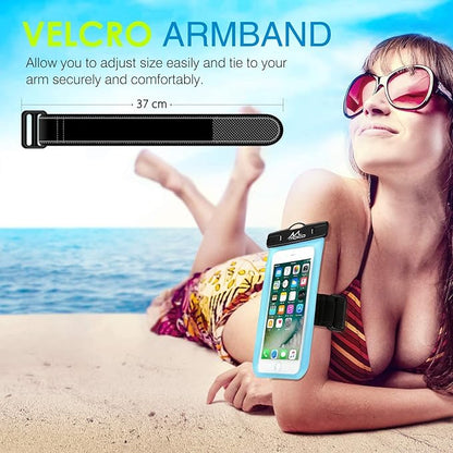 MoKo Waterproof Phone Pouch, CellPhone Case Bag with Lanyard Armband Compatible with iPhone 16 15 14 13 12 11 Pro Max X/Xr/Xs Max/SE 3, 8/7/6 Plus, Samsung S23/S24/S10/S9/S8 Plus, A10E,Note 10,SkyBlue