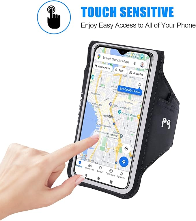 Running Armband with Earbuds Bag Cell Phone Armband for iPhone 16 15 Pro 14 Plus 13 11 XR XS, Galaxy S24/S10 Water Resistant Sports Phone Holder Case & Zipper Slot Car Key Holder for 6.9 inch Phone