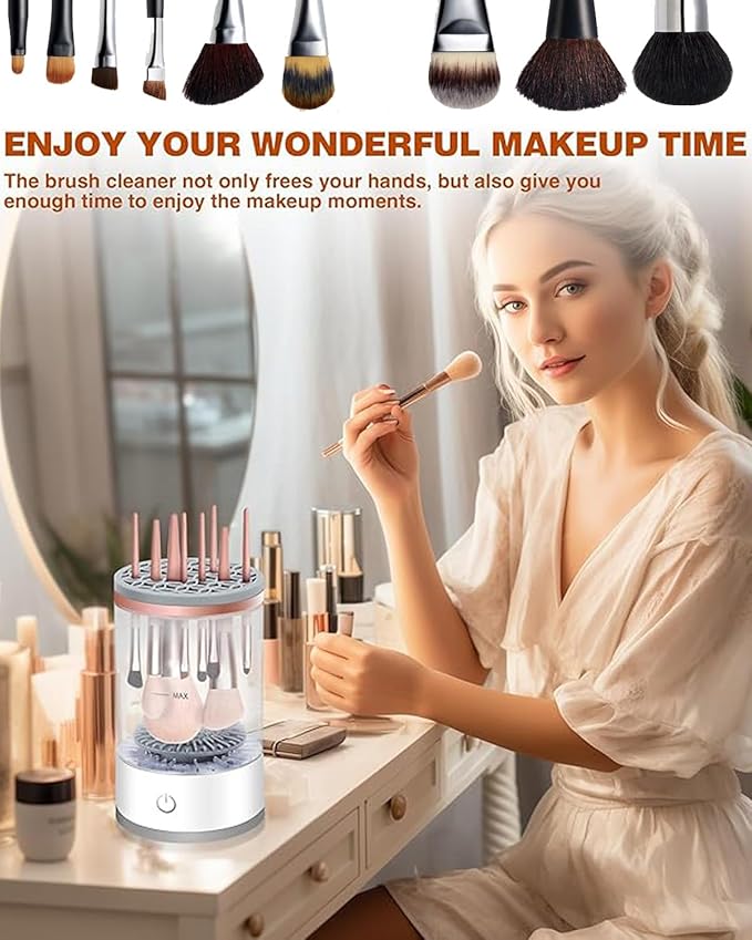 Makeup Brush Cleaner Machine Electric Makeup Brush Cleaner Automatic Cosmetic Brush Cleaner with Brush Clean Mat Spinning Makeup Brush Cleaner Fit For All Size Brush USB Charging Makeup Brush Cleaner