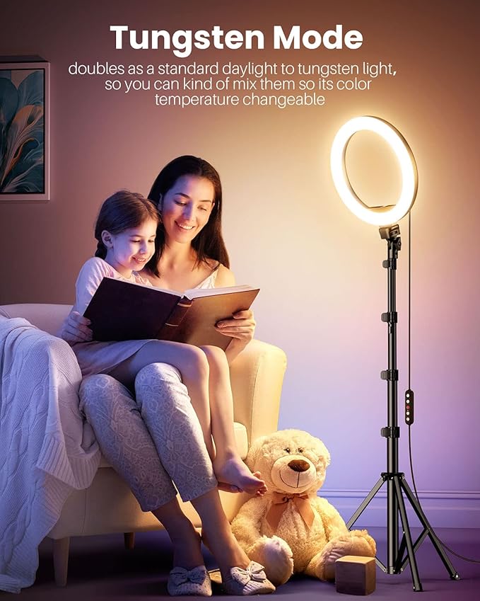Weilisi 12'' Ring Light with Stand 72'' Tall & 2 Phone Holders,38 Color Modes Selfie Light with Tripod Stand, Big LED Ring Light for iPhone/Android/Camera,YouTube,Makeup