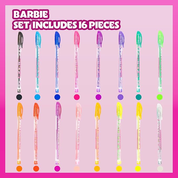 Townley Girl Barbie 16 Piece Glitter Pen Body Art Set, Glittery and Bright Colors, Ages 3