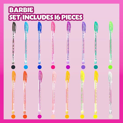 Townley Girl Barbie 16 Piece Glitter Pen Body Art Set, Glittery and Bright Colors, Ages 3