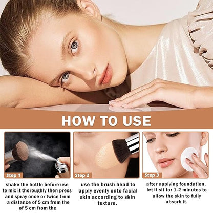 Magic Minerals Airbrush Foundation Full Coverage Foundation for Smooth Nude Finish,Moisturizing Airbrush Flawless Setting Spray Waterproof Foundation with Brush and 2 Powder Puffs (03 Nude)