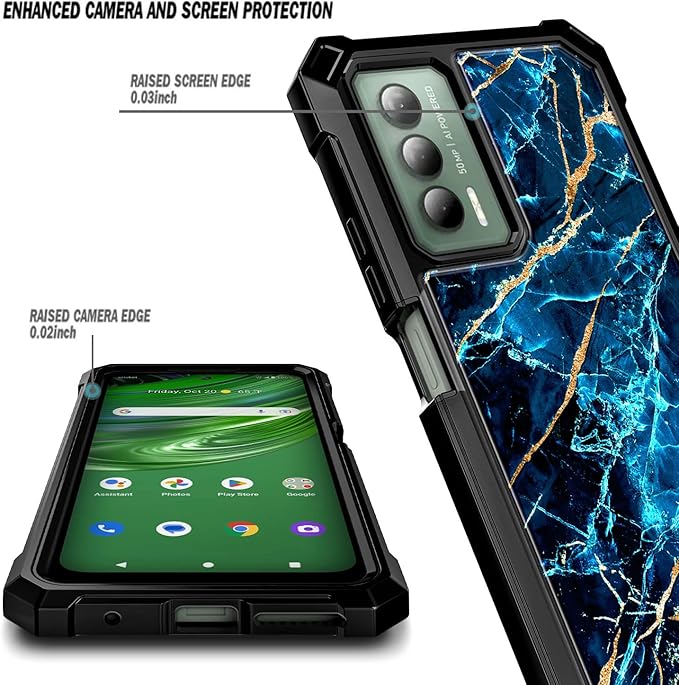 Designed for Cricket Outlast Phone Case, ATT Jetmore Case with [Built-in Screen Protector], Full-Body Protective Shockproof Rugged Bumper Cover Case (Sapphire)