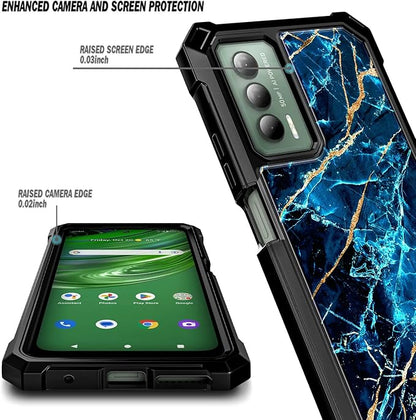 Designed for Cricket Outlast Phone Case, ATT Jetmore Case with [Built-in Screen Protector], Full-Body Protective Shockproof Rugged Bumper Cover Case (Sapphire)