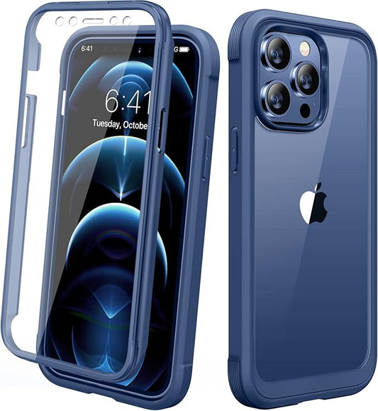 Miracase Designed for iPhone 12 Pro Max Case, Full Body Rugged Case with Built-in Touch Sensitive Anti-Scratch Screen Protector, Soft TPU Case Compatible with iPhone 12 Pro Max 6.7", Dark Blue
