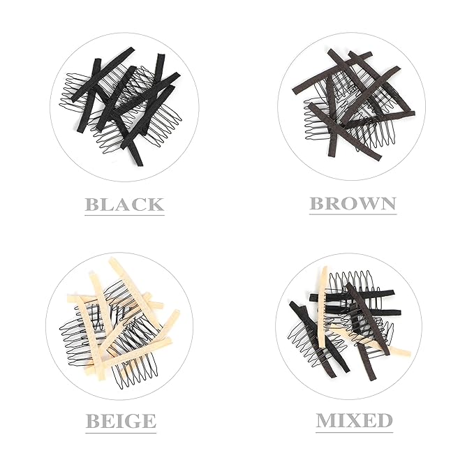 100 Pieces Wig Combs, 7-teeth Wig Clips to Secure Wig, Wig Accessories Tools For Making Wig Caps, Black (100 Pcs)