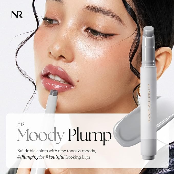 Nature Republic HONEY MELTING LIP PLUMPING (12 GRAY) SOFT LIP STICK Moody Plump Hydrating Gloss, Moisturizing balms, Volumizing formula,Nude & Sheer tint, Glowy Finish, korean make up