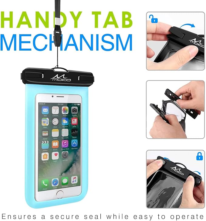 MoKo Waterproof Phone Pouch, CellPhone Case Bag with Lanyard Armband Compatible with iPhone 16 15 14 13 12 11 Pro Max X/Xr/Xs Max/SE 3, 8/7/6 Plus, Samsung S23/S24/S10/S9/S8 Plus, A10E,Note 10,SkyBlue