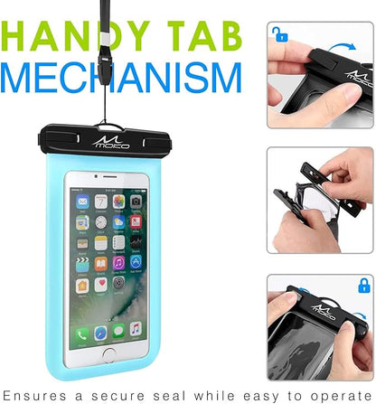 MoKo Waterproof Phone Pouch, CellPhone Case Bag with Lanyard Armband Compatible with iPhone 16 15 14 13 12 11 Pro Max X/Xr/Xs Max/SE 3, 8/7/6 Plus, Samsung S23/S24/S10/S9/S8 Plus, A10E,Note 10,SkyBlue