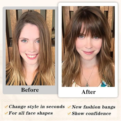 NAYOO Clip in Bangs-Brown Black Human Hair 360° Cover Wipsy Bangs Hair for Women, 2 Secure Clips in Full Fringe Hair Toppers for Women Girls Daily Wear (Brown Black)