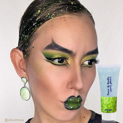 St Patricks Day Lime Green Face Glitter Gel,St Patrick's Day Outfits for Women Light Green Body Glitter, Music Festival Rave Accessories,Carnival Sequins Face Paint Makeup,50 ML