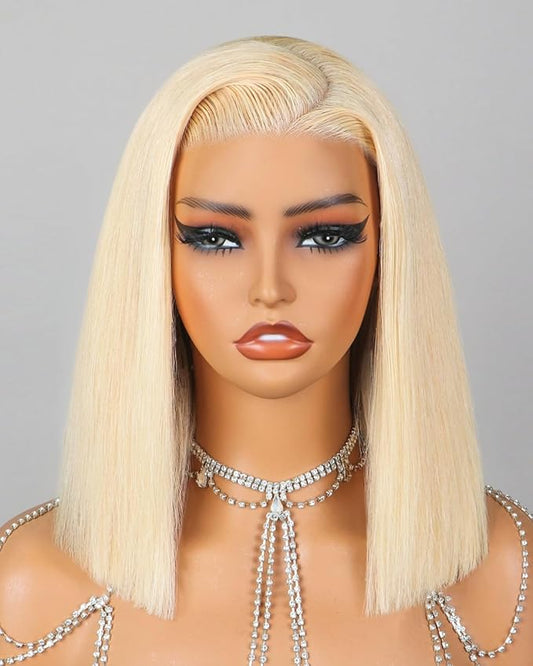 613 Bob Wig Human Hair Glueless Ready to Go Blonde Wig Human Hair Pre Plucked Pre Cut 6x5 HD 613 Lace Front Wig Human Hair 12Inch