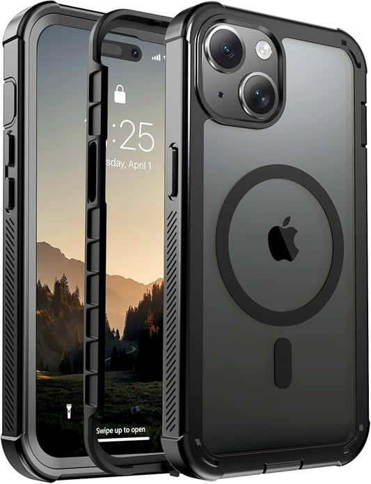 for iPhone 15 case, [Compatible with MagSafe][Military Grade Drop Protection][Heavy Duty Protection][Non-Slip][Shockproof] with 2-Layer Durable Bumper Phone Case 6.1''-Black
