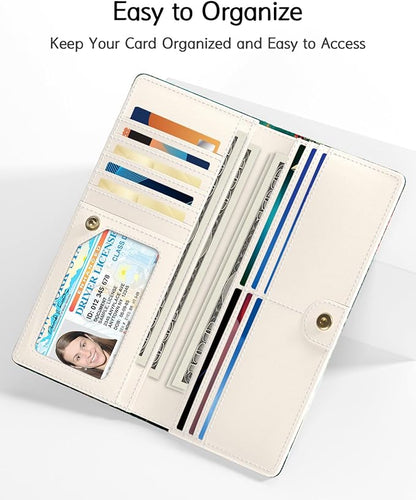 Nipichsha Womens Wallet, RFID Slim Wallets for Women, Thin Ladies Credit Card Holder Purse, Cute Leather Bifold Clutch Billfold with 11 Card Slots & ID Window, Elegant Cat