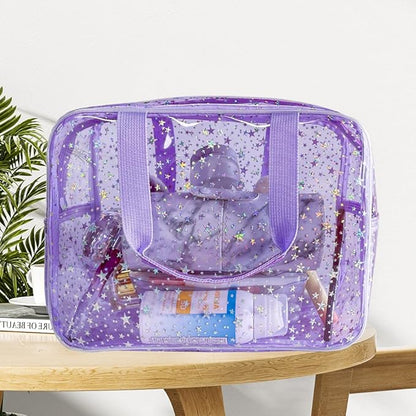 12”X5“X8” Portable 8L Purple Clear Makeup Bag Twinkle Star Toiletry Bag Waterproof Cosmetic Bag With Zipper & Handle for Concert Sports Events Travel Commuting Beach Essential