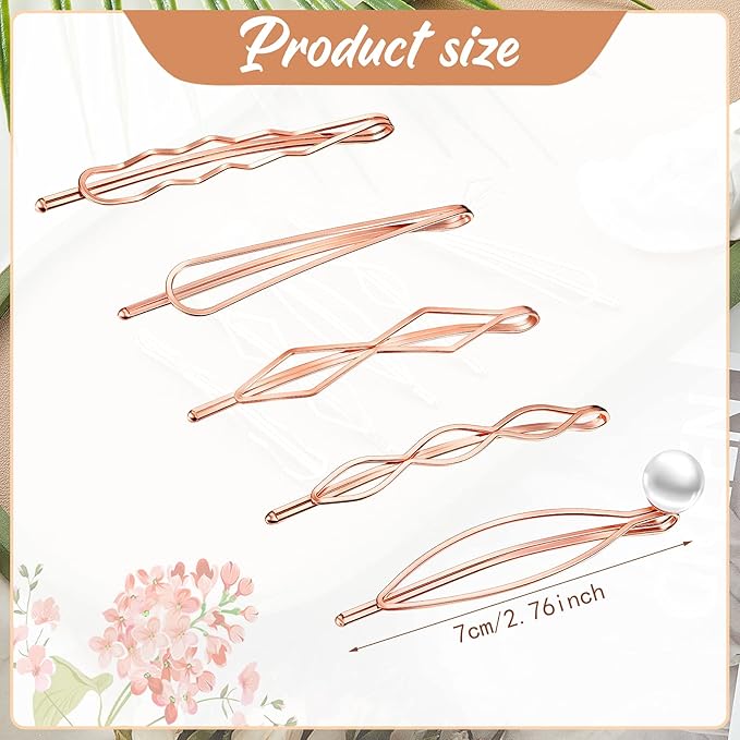 10 Pieces Geometric Metal Hair Clips and Barrettes for Women - Minimalist Hair Styling Accessories, Dainty Wedding Headwear (Silver, Rose Gold)