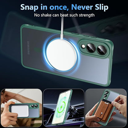 OWKEY for Samsung Galaxy S25 Edge Case 6.65'',Magnetic S25 Edge Case for Magsafe with Tempered Glass Screen, [Shockproof Military] Translucent Back Slim Bumper Cover Phone Case Galaxy s25 Edge,Green