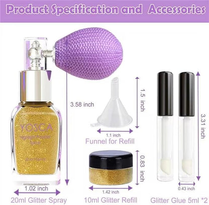 Yosca Body Glitter Spray, 30ML Loose Body Shimmer Powder Iridescent Hair Spray White Glitter Sparkle Highlighter Makeup Festival Concert Party Accessories for Rave Clothes Hair Face Nail Art