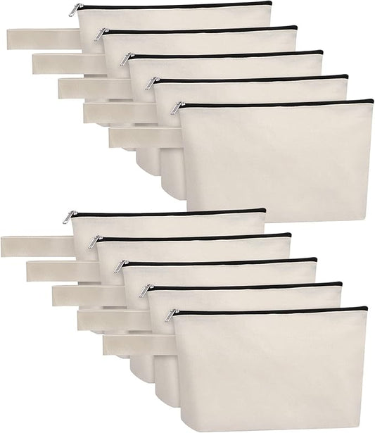 10 Pieces Cotton Canvas Makeup Bag with Bottom, Multi Purpose Cosmetic Bag with Zipper MN-WB07 Wb07