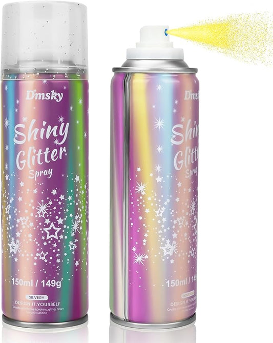 Body Glitter Spray for Hair and Body (2x5.14 Fl Oz), Shiny Glitter Spray for Clothes, Long-Lasting and Quick-Drying Holographic Glitter Hairspray for Kids Women, Stage, Festival Rave and Makeup Prom