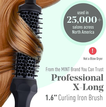MINT Extra-Long 1.6 Inch Thermal Brush for Natural Volume & Waves | 230-430°F 2-Heater Ceramic Curling Iron Brush | Heated Round Styler