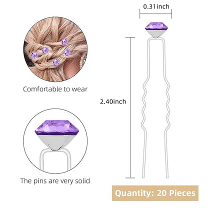 20 Pack (Violet) Rhinestone Hair Pins Crystal Hair Clips for Bridal Wedding Women Hair Jewelry Accessories, with Clear Container