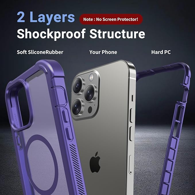 for iPhone 13 Pro Max case, with [Compatible with MagSafe][Military Grade Drop Protection][Heavy Duty Protection][Non-Slip][Shockproof] with 2-Layer Durable Bumper Phone Case 6.7''-Dark Purple