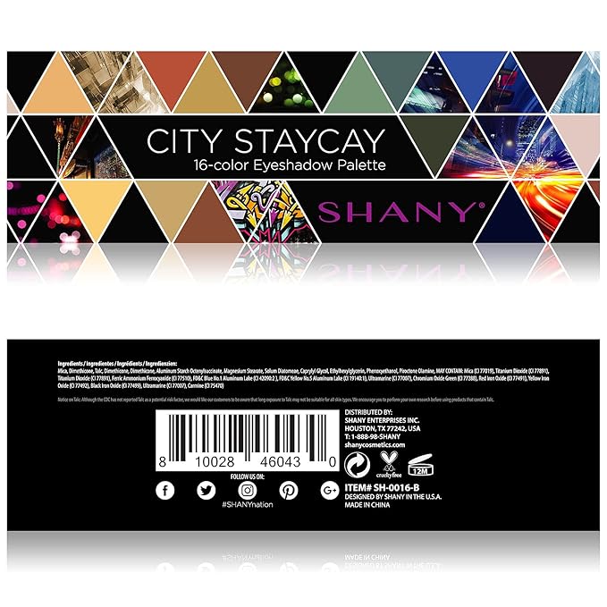 SHANY City Staycay 16-Color Eyeshadow Palette - 16 Highly-Pigmented and Long-Lasting Eye Makeup Shades with Dual-Sided Brush and Built-In Mirror (SH-0016-B)