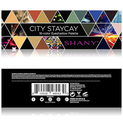 SHANY City Staycay 16-Color Eyeshadow Palette - 16 Highly-Pigmented and Long-Lasting Eye Makeup Shades with Dual-Sided Brush and Built-In Mirror (SH-0016-B)