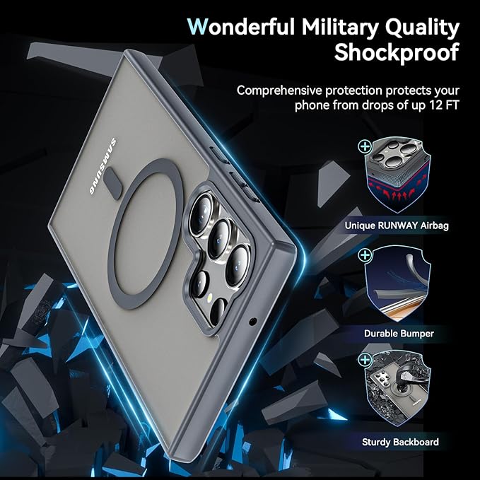 OWKEY for S23 Ultra Case 6.8'', Magnetic Samsung Galaxy S23 Ultra Case for Magsafe, [Shockproof Military] Translucent Back Slim Bumper Cover Phone Case Galaxy S23 Ultra Case, Blue