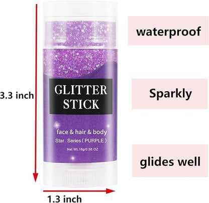MEICOLY Purple Face Body Glitter Stick,Mardi Gras Outfit for Women,Mardi Gras Accessories,Waterproof Chunky Glitter Makeup for Face/Body/Hair/Eyes,Mermaid Glitter Face Paint,Body Glitter for Women