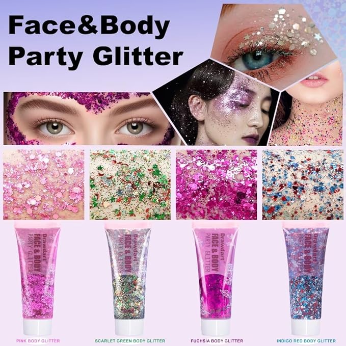 USA Flag Pride Body Glitter,4th of July Hair Glitter Gel,Festival Rave Glitter Face Makeup,Sparkling Chunky Body Glitters,Independence Day Patriotic Accessories,50ml