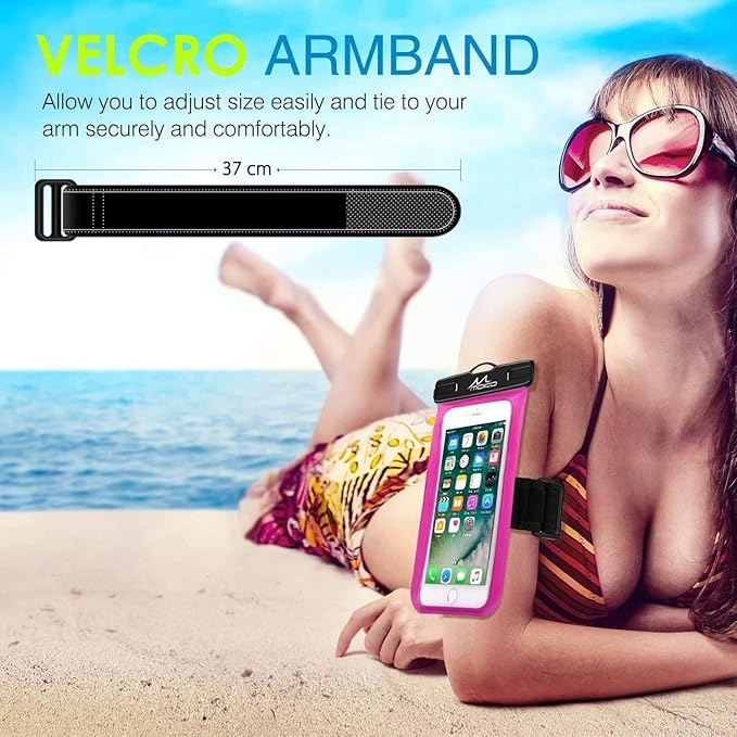 MoKo Waterproof Phone Pouch Holder, Underwater Cellphone Case Dry Bag with Lanyard Armband Compatible with iPhone 14 13 12 11 Pro Max X/Xr/Xs Max/SE 3, Samsung S21/S20/S10/S9, Magenta