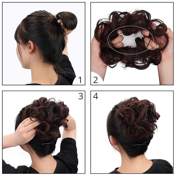 MORICA 1PCS Messy Hair Bun Hair Scrunchies Extension Curly Wavy Messy Bun Hair Synthetic Chignon Hairpieces for Women(Black)
